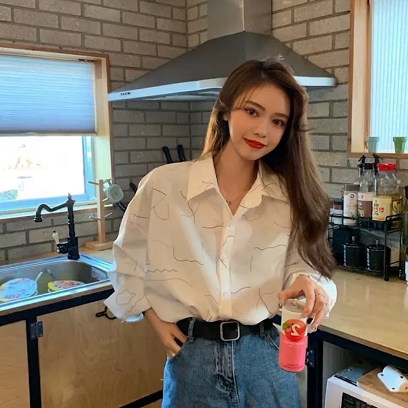 ゆるっと 韓国っぽ ♪ シンプル デザイン シャツ 柄シャツ オーバー