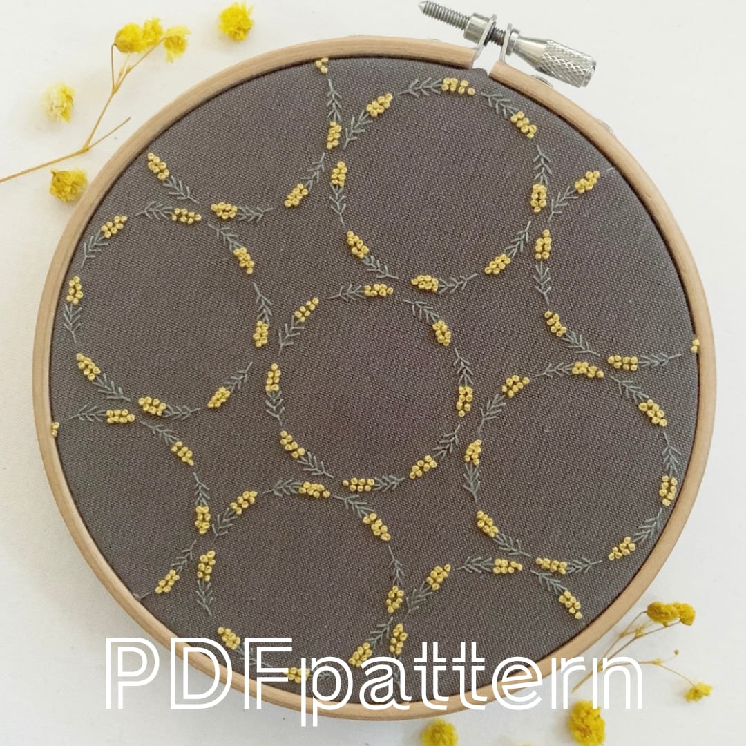 PDF図案/pattern [ミモザのリース/mimosa wreath] | theRibbonknot