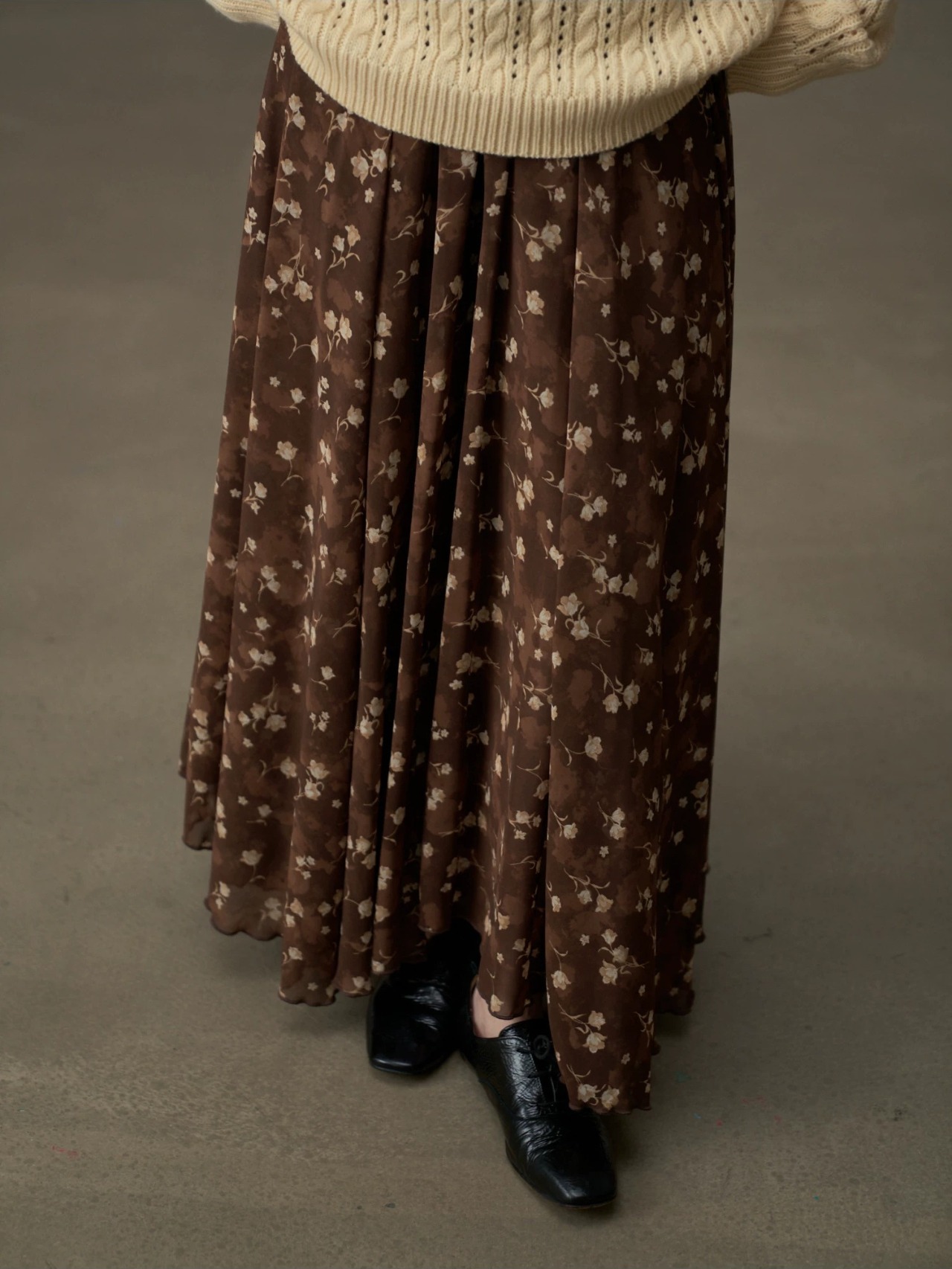 Brun Foncé Floral Chiffon Skirt F0812