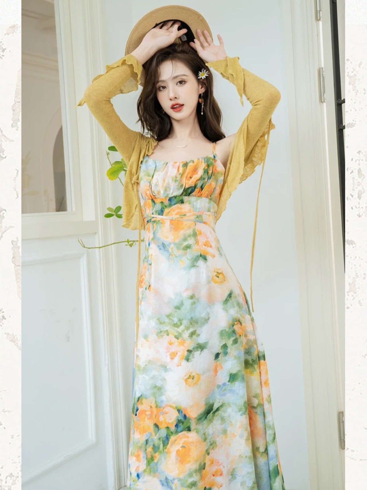 【0243】2set Floral Gathers Short Sleeve Dress