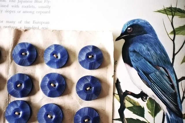 50s France 2c 4p 反射の青花とボタンセット ヴィンテージ