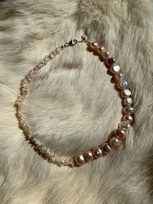 YURIKA_AKUTSU　al baroque pearl shell silver925 silk necklace/natural pink