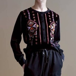 ベロアコンビネーションカーディガン(ブラック)