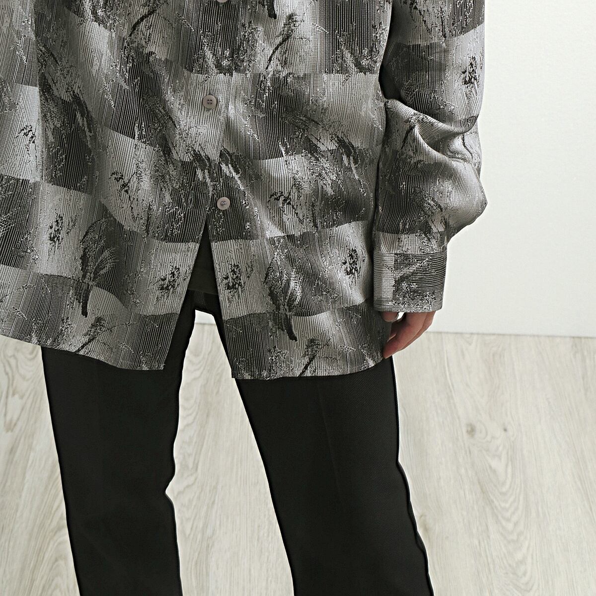 90s tulliano ”square ink brush” 総柄 シルク 長袖 シャツ 古着 used