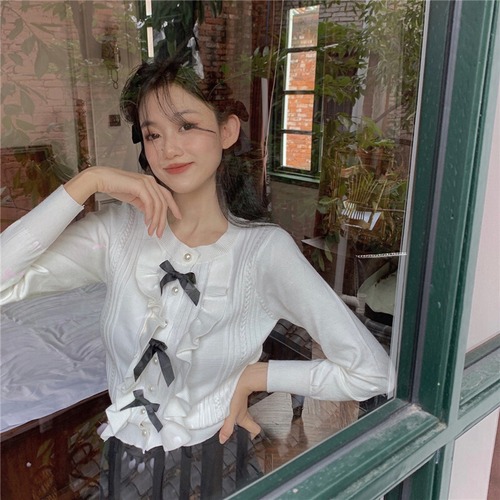 ✞ロリータりぼんトップス プルオーバー セーター 白ニット 大人女子☆ウィンター ホワイト スウィート 冬物 ✞ゴスロリ SM ミリ 甘ロリ クラロリ 和ロリ エレガント 黒ロリ 姫ロリ 華ロリ BB-BB34983984412