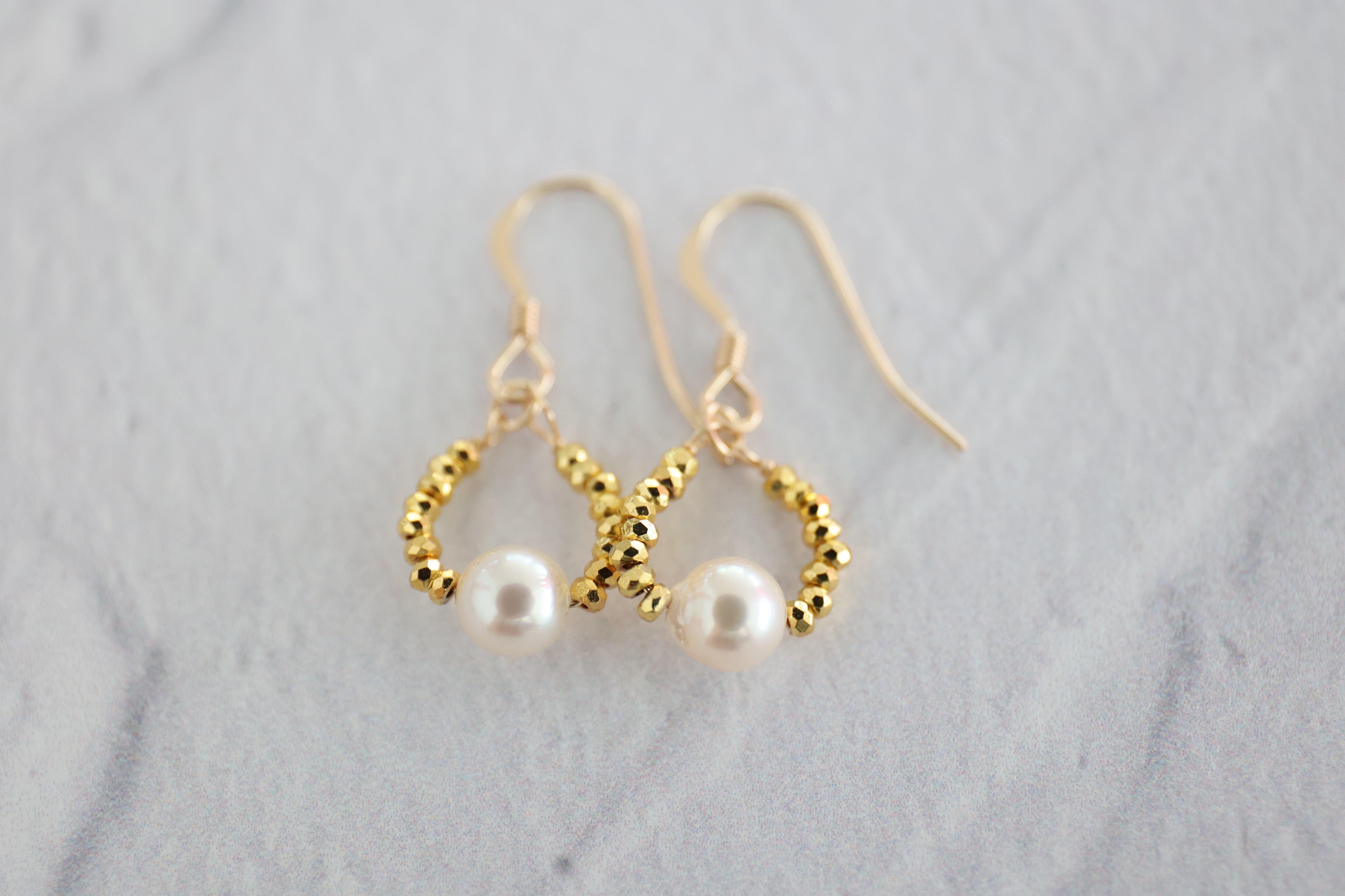 14KGF Akoya Pearl Hematite Earrings[kgf5576] | shaina