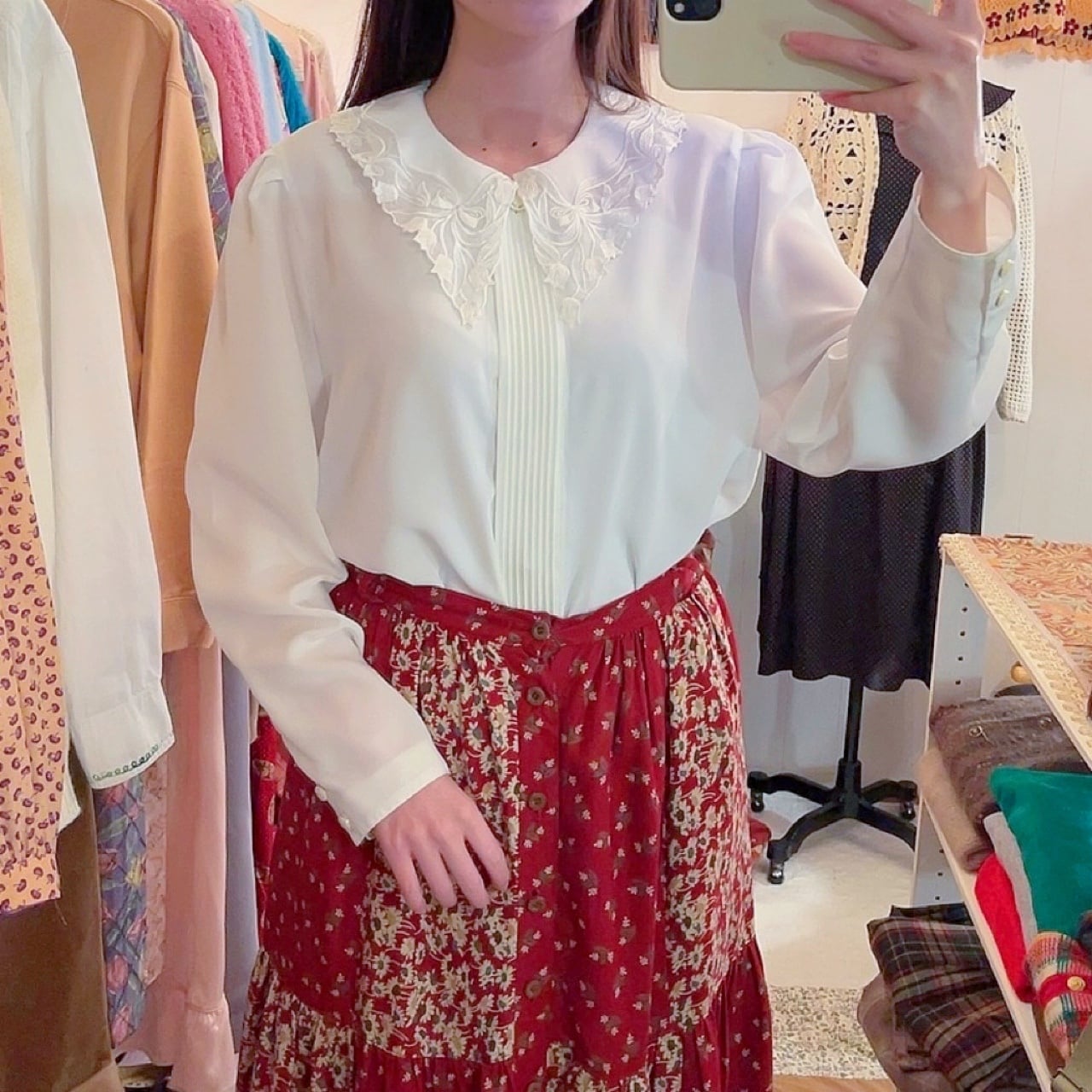 tulip lace collar white blouse