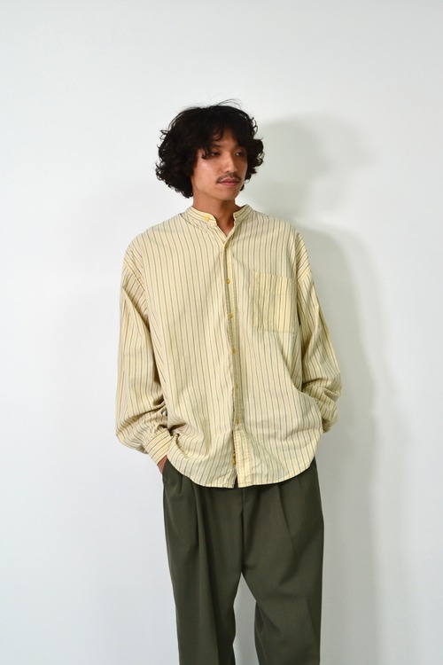 90s Eddie bauer stripe pattern no-collar shirt