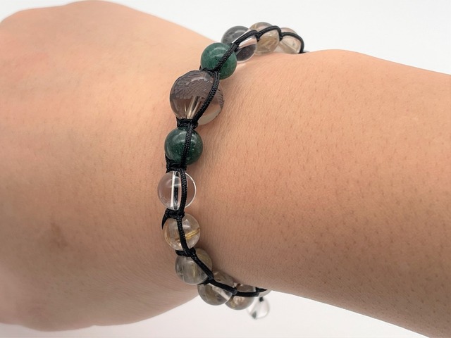 編みブレスレット（スモーキークォーツ【龍】・インドアベンチュリン・本水晶・ルチルクォーツ）