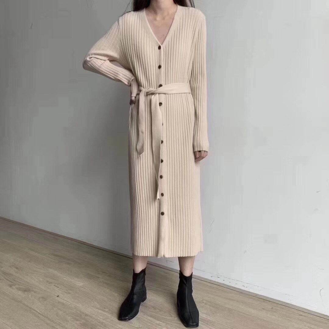 フロントボタンリブニットワンピース