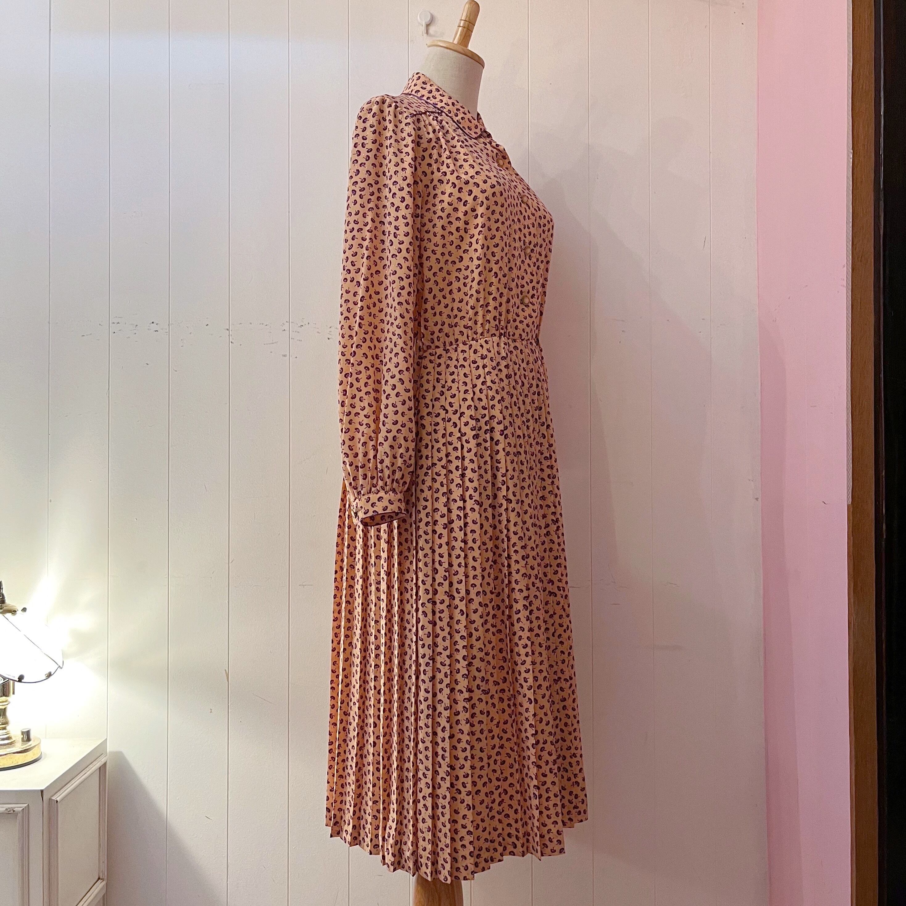 purple mini flower pleats one-piece