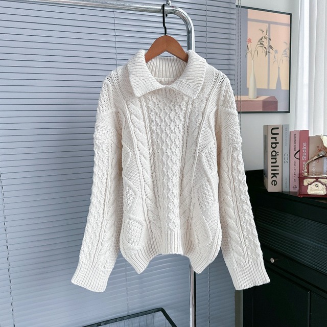 【tops】折り襟ニットセーター　M33244