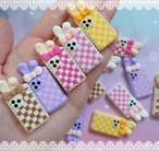 [５個]うさ耳チェック柄スマホ／５色:40mm×18mm