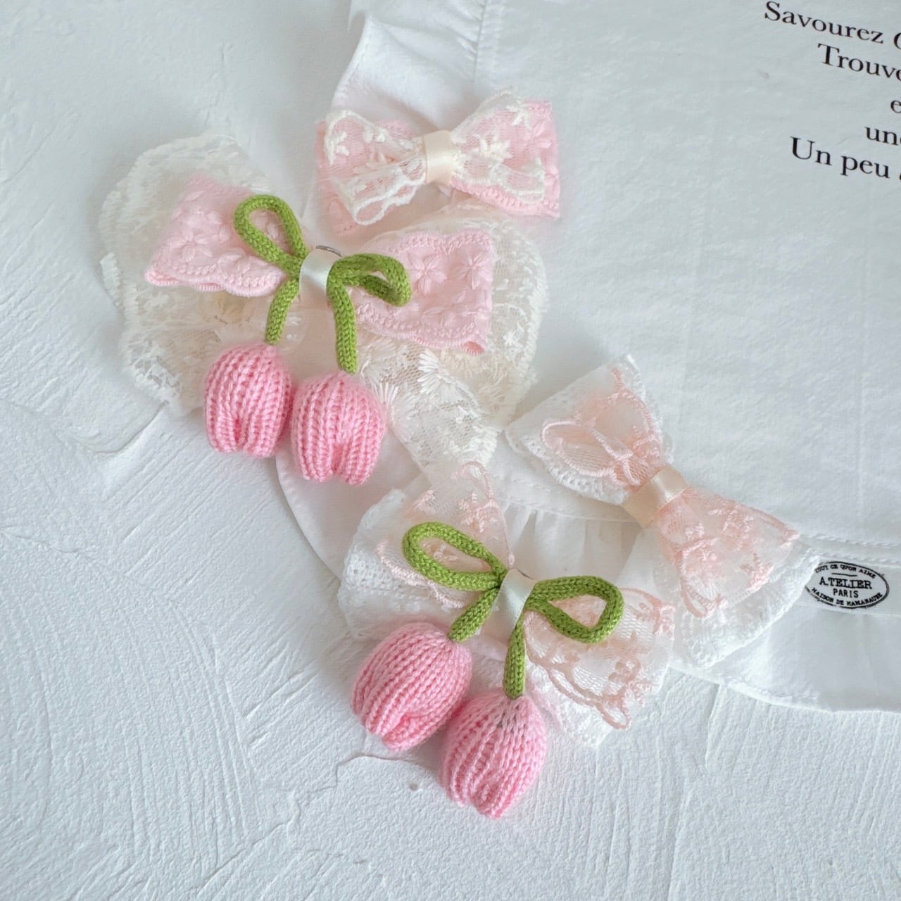 チューリップリボンネックレスとおリボンのセット（２サイズ）