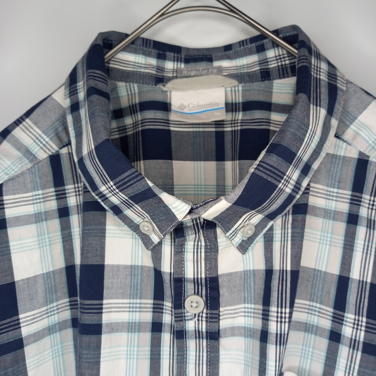 コロンビア　BDシャツ　半袖　チェック　オーバーサイズ　ネイビー　XL