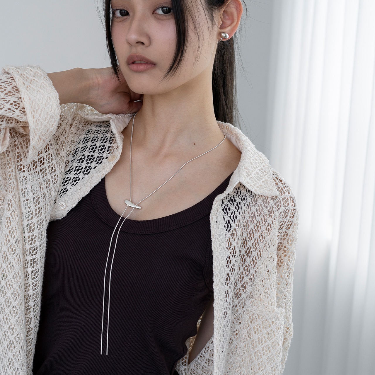 【ネコポス便】ネックレスY字 ロングネックレス レディース マット加工 合金 ゴールド シルバー ラリエット風 2連 縦ライン 2537