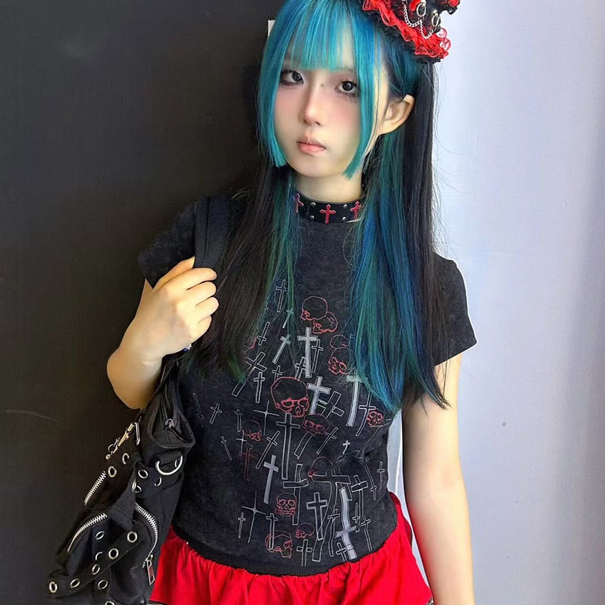 ゴスロリ通販 With U ファッション 半袖 Tシャツ ユニセックス 十字架