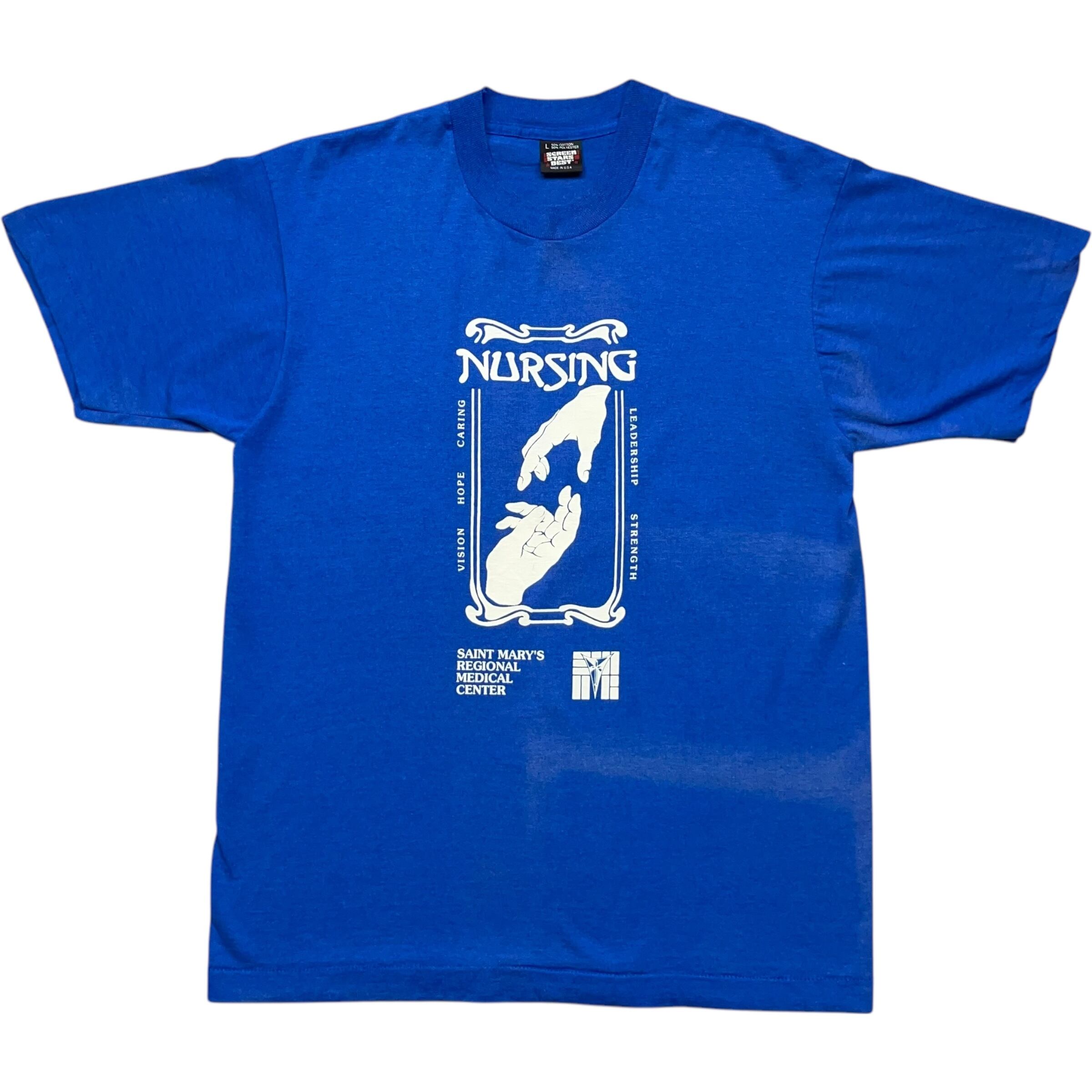 《L》 SCREEN STARS スクリーンスターズ Tシャツ 医療センター ブルー シングルステッチ USA製 90年代 vintage no.7144