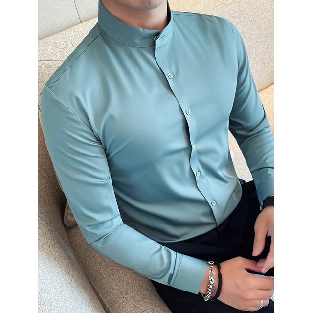 スタンドカラーシャツ 長袖 ボタンダウンシャツ 5color KA1254