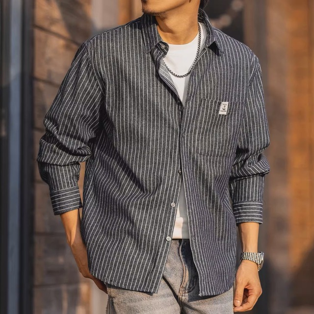 Vintage wash heavy stripe shirt ( 3color )
