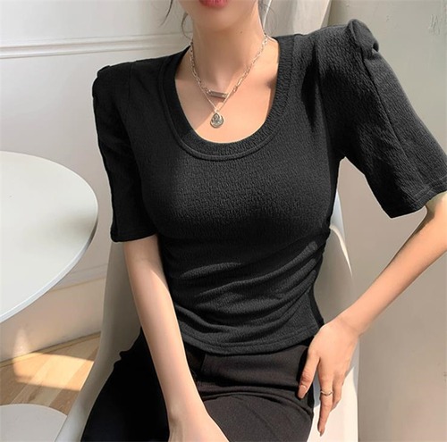 Tシャツ ショルダーパッド ユニーク トップス 半袖 短いスタイル フォーリンスタイル