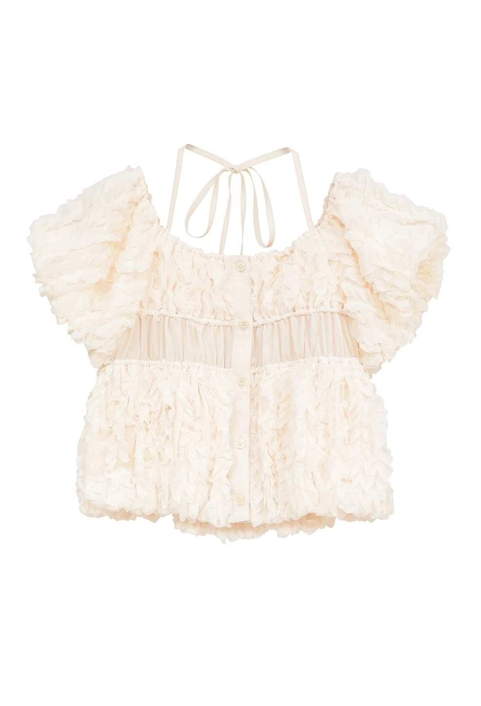 CLANE W FACE TOPSTITCHED FRILL TOPS -IVORY- | Chapel