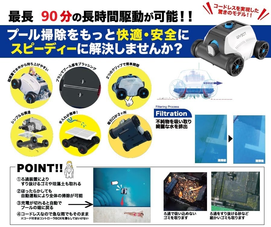 COTTY-90 コードレスプール清掃ロボット | POOL