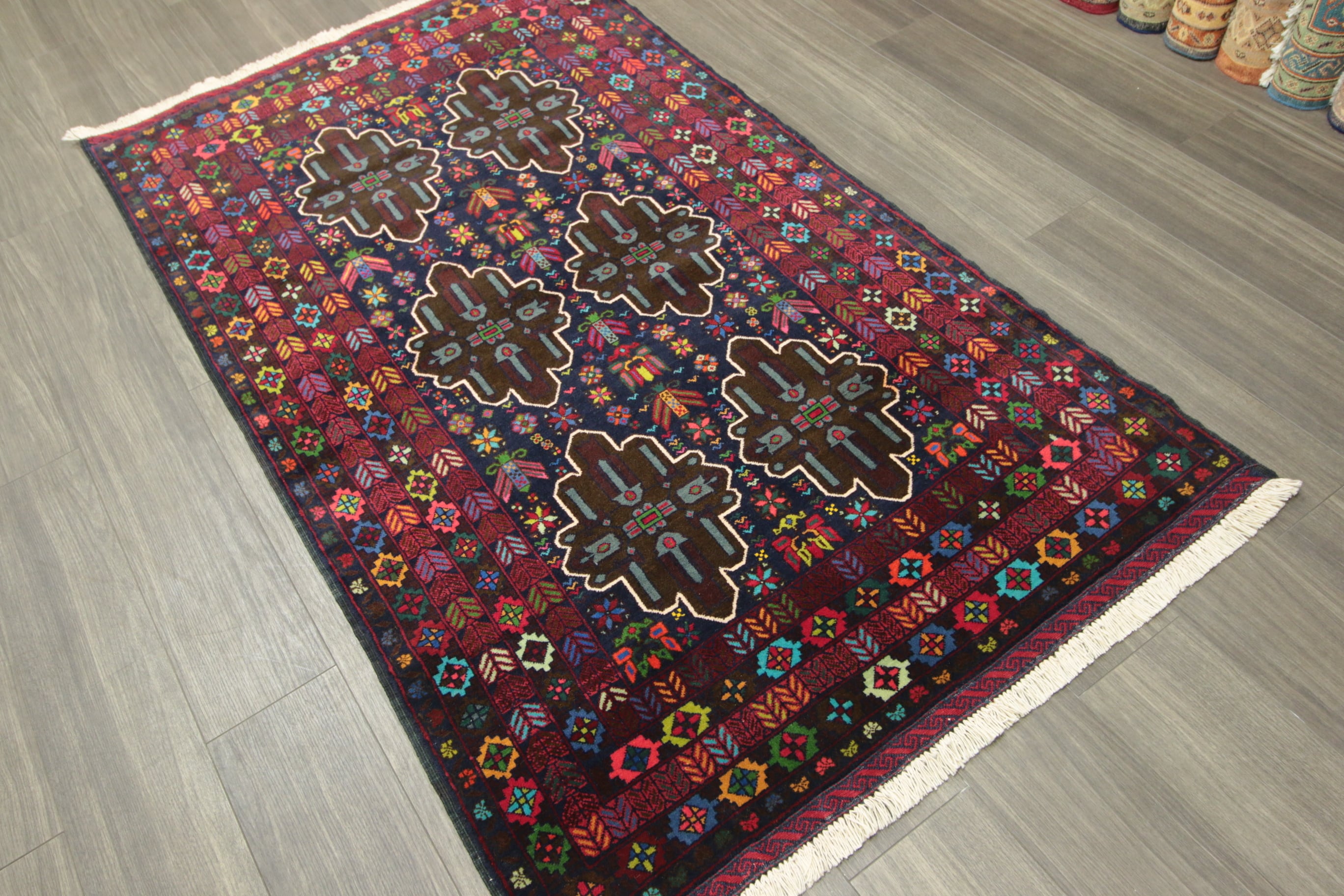 アフガン絨毯 113x194cm ＃141 ペルシアンバルーチ族 トライバルラグ