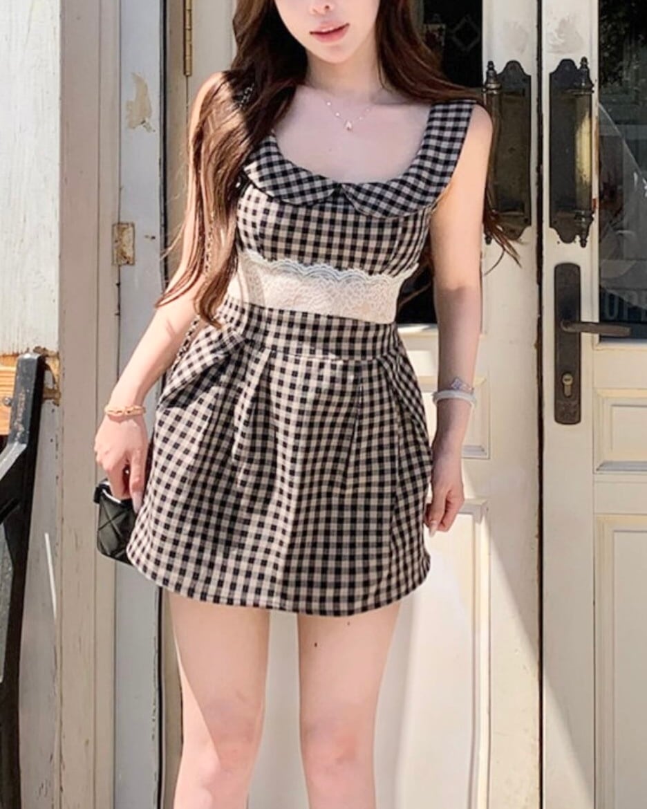 レースエッジウエストチェックワンピース 2508606