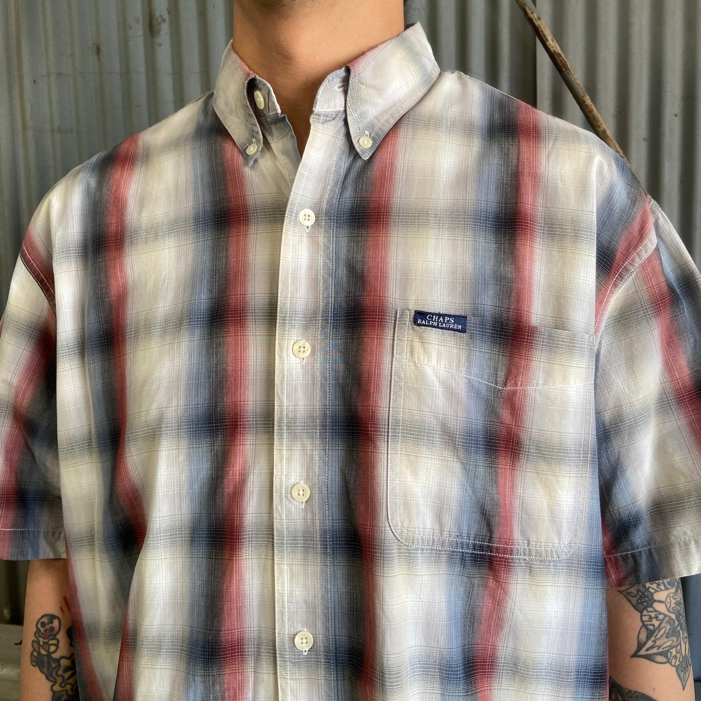 90s Ralph Lauren CHAPS グリーン オンブレチェックシャツ POLO RALPH LAUREN - 90s〜 CHAPS ラルフローレン オンブレ