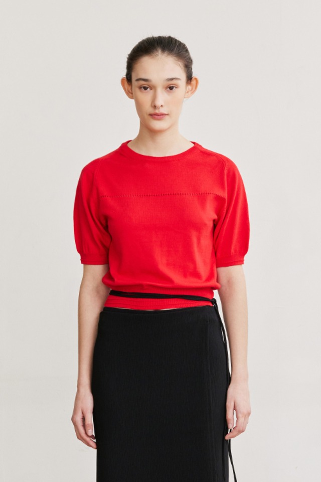 [AFTERHOURS] PUFF SLEEVE KNIT TOP (RED)