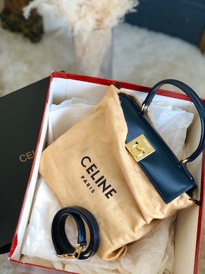 CELINE セリーヌ　ガンチーニ　レザー　2way　ミニバッグ　ショルダーバッグ　ネイビー　vintage　ヴィンテージ　オールドセリーヌ　vtuj8t