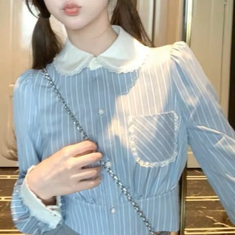 ストライプクロップドフリルシャツ