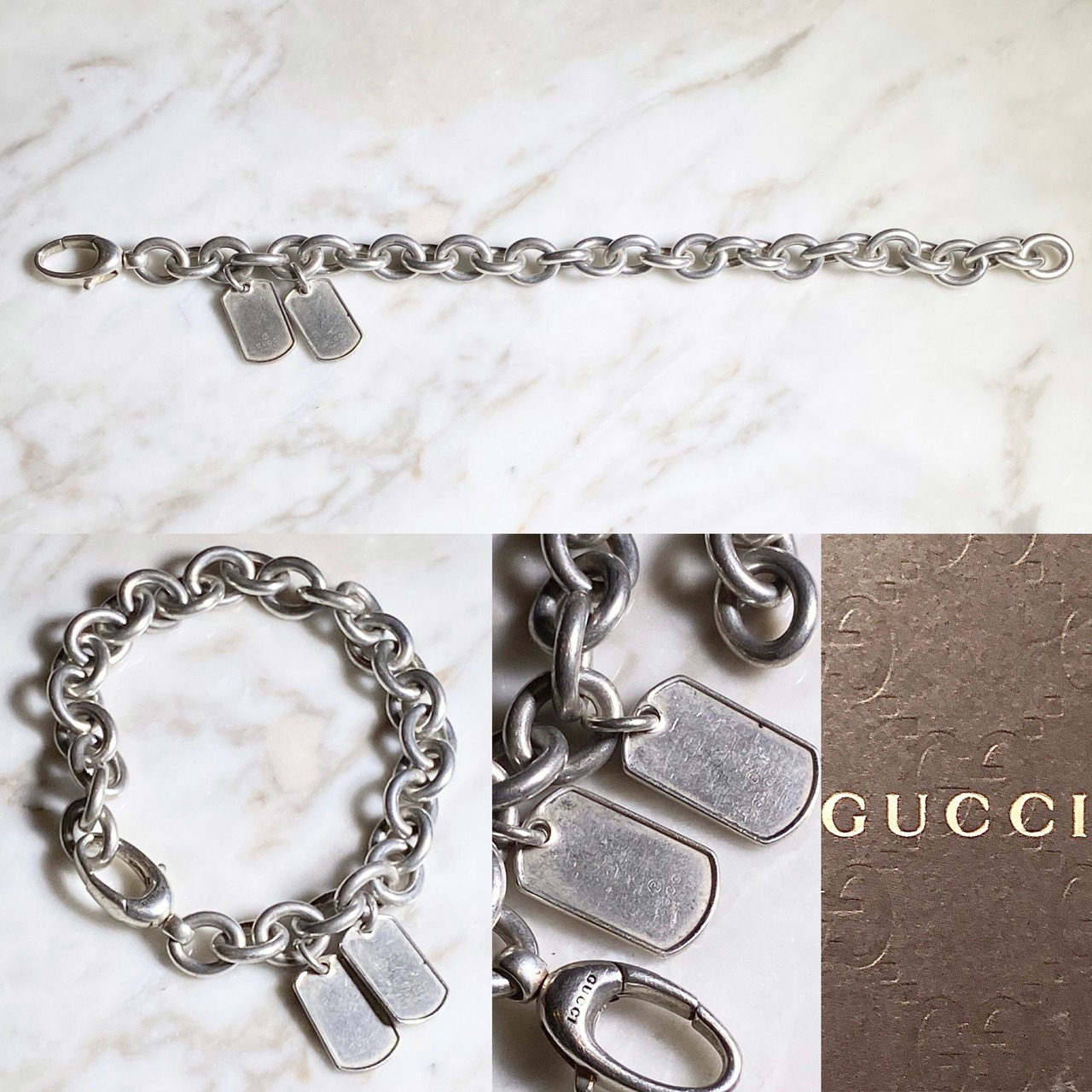 GUCCI silver chain bracelet with double charm