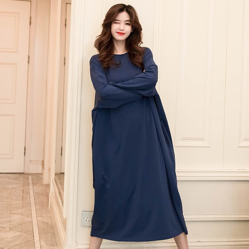 ゆるルームウェア ビッグルームウェア ワンピース ルームウェア パジャマ 部屋着 寝巻き ナイトウェア ロングスカート ミモレ ミモレ丈 ロング ロング丈 マキシ マキシ丈 袖あり 長袖 クルーネック ドロップショルダーかわいい 大人可愛い シンプル おしゃれ お洒落 ゆるルームウェア ビッグルームウェア ワンピース ルームウェア