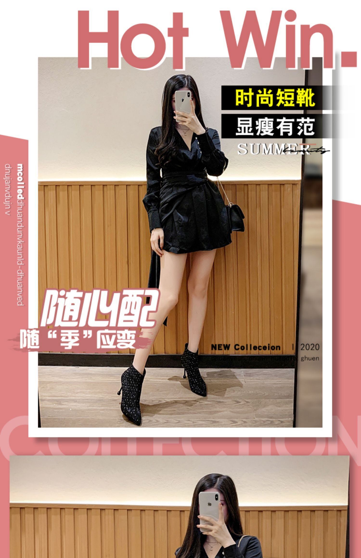 ショートブーツレディースレッドカジュアルスリーブパールジッパーヒール ハイヒール 靴 シューズ 真珠 フェイクシューズ53637804549