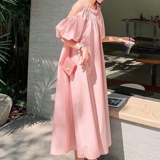 Open shoulder puff sleeve dress (オープンショルダーパフスリーブ
