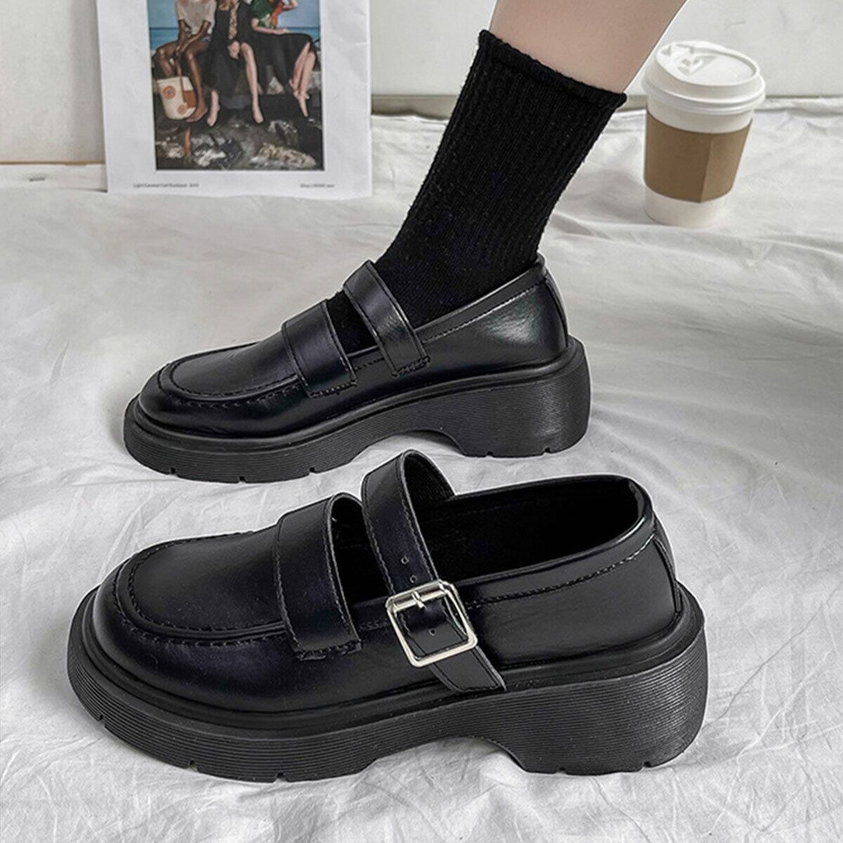 ローファー 厚底 太ヒール レディース 韓国 通勤 通学 学生 大人 カジュアル シンプル 歩きやすい 疲れにくい 学院風 シューズ 靴 大人可愛い 大人女子