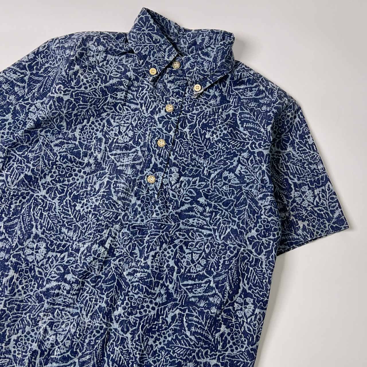 90s ビキニタグ reyn spooner レインスプーナー 総柄 半袖 ハーフボタン BD ボタンダウン アロハシャツ /ブルー系 ビンテージ
