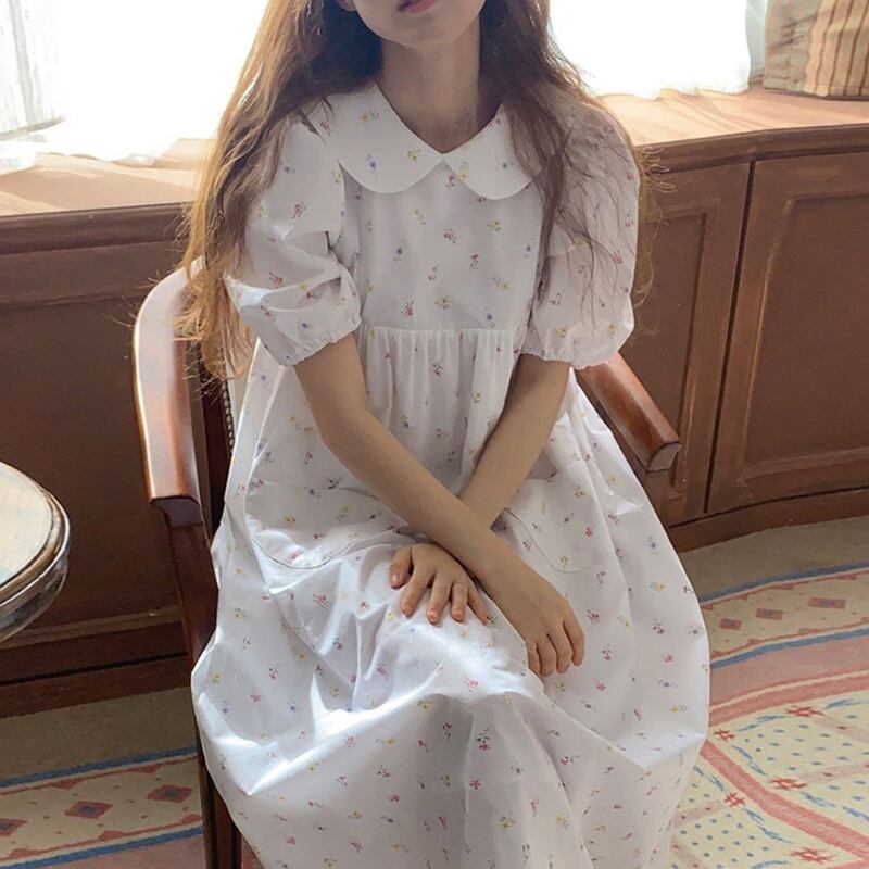 折り襟 ワンピース スカート 韓国風 超可愛い パフスリーブ 優しい