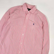 80s Ralph Lauren ラルフローレン ストライプ 長袖シャツ/ピンク メンズ ビンテージ