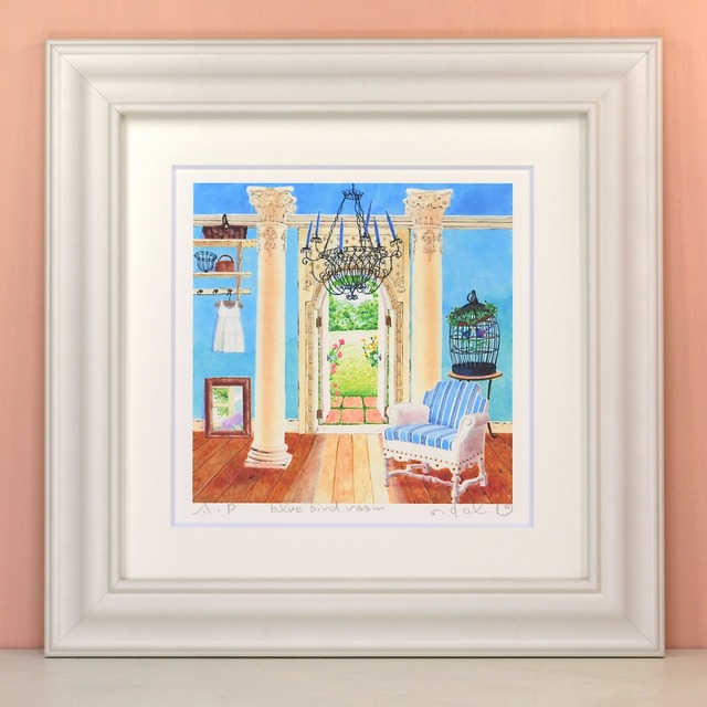 栗乃木ハルミ「blue bird room」 rタイプ　絵画・ 額入りアート
