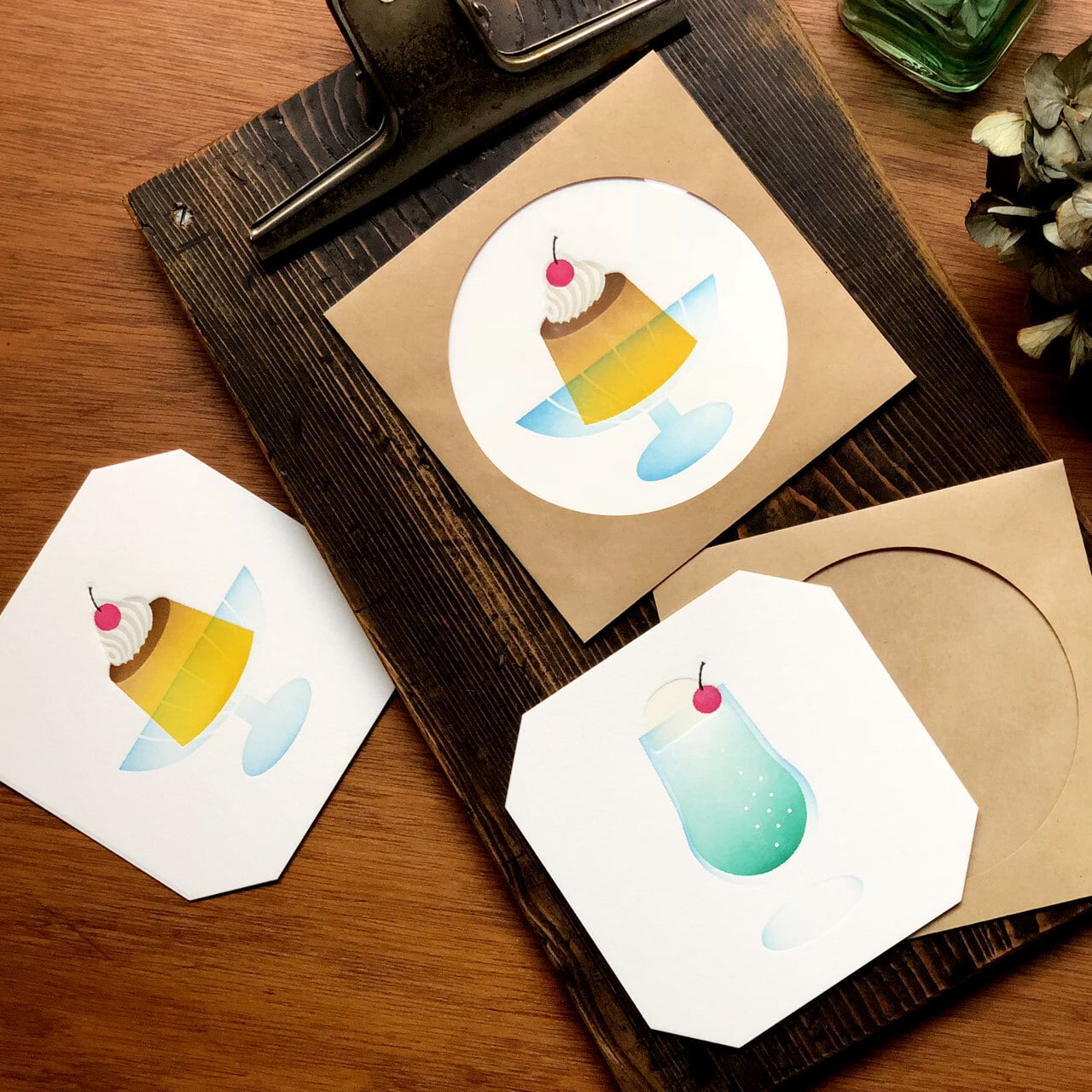カガシクリーム アートデコ印刷物 クリームソーダカード/ 活版印刷 | Echos Design & Letterpress