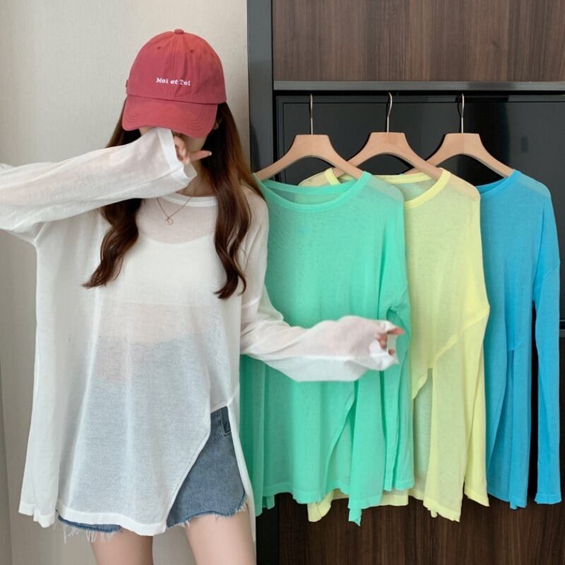 ニットセーター サマー薄手ルーズスリットブラウス トップス ロング 夏物 1号婦人44449792317