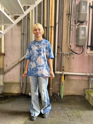 タイダイ染め Tie-dye ビッグシルエット Tシャツ　Mサイズ　インディゴブルー×ベージュ　Hippies Dye HD21-27