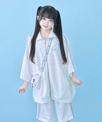 にゃんこ顔文字半袖ジャージセットアップ