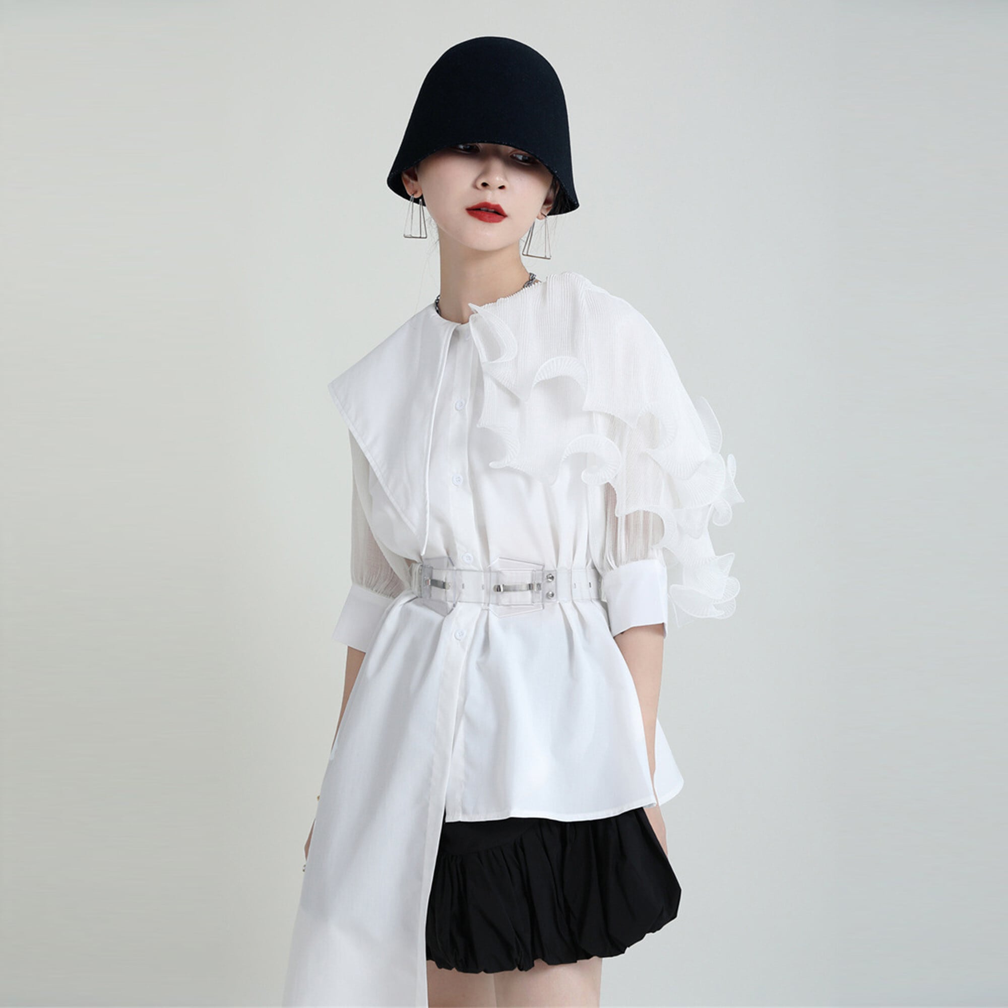 Asymmetry Organdie Short Sleeve Shirt | HEENIE HEENIE 公式