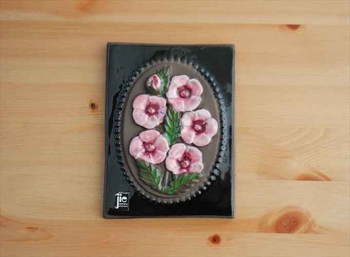 スウェーデン製 JIE GANTOFTA 陶板 ジイガントフタ ピンクの花