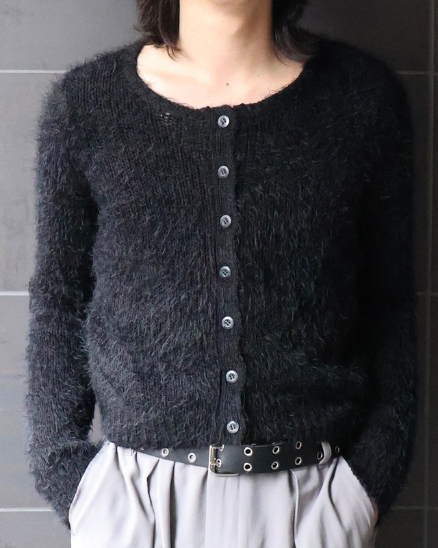 short length shaggy knit cardigan