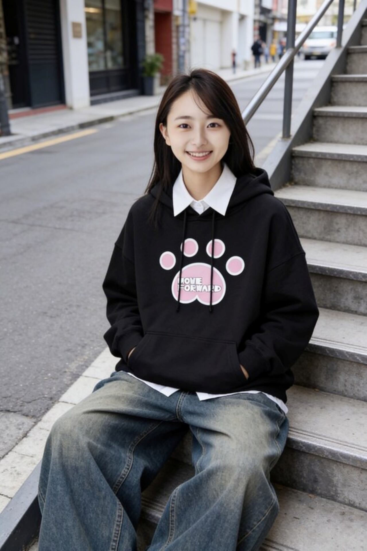 DHD(C)034【パーカ（ブラック）　足あと】